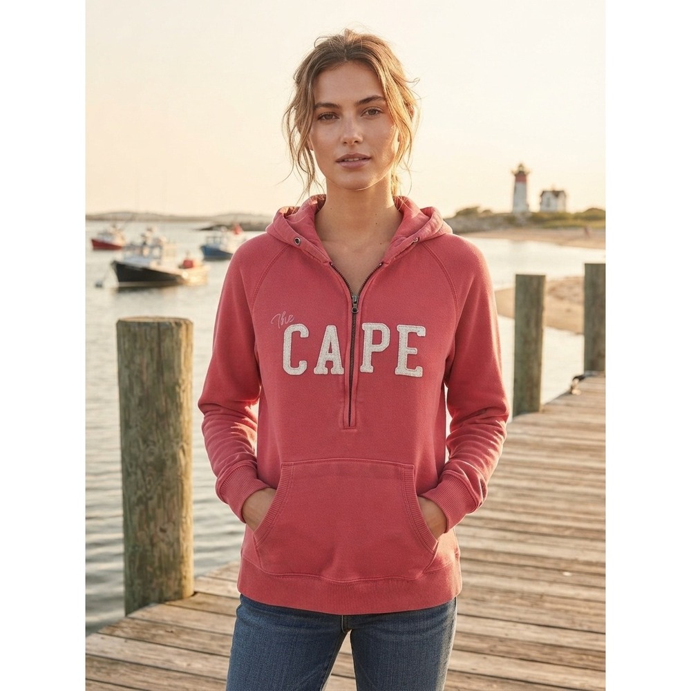 Cuffy's Hoodie Quarter Zip Sweatshirt Women's L The Cape Pink Traditional Fit